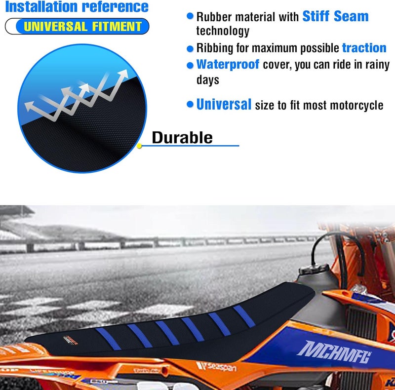 MCHMFG Motorcycle Universal Seat Cover Non-Slip Rubber Striped Gripper Soft Sewing for CRF WR WRF RMZ YZF SXF EXC EXC XC SX CR KLX Dirt Pit Bike Motocross Off Road Motorbike (Blue) - Image 5